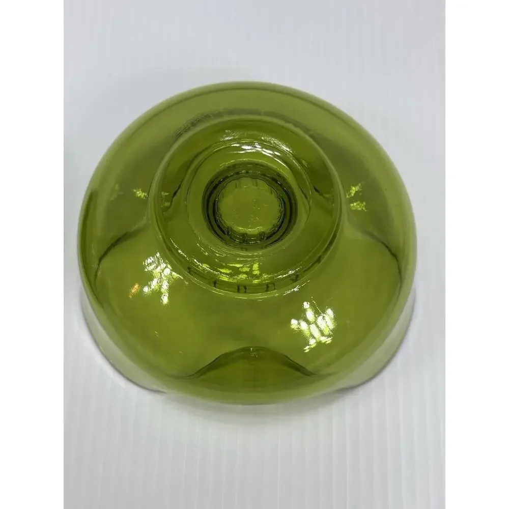 Vintage Anchor Hocking 2 Avocado Green Glass Candle Stick Holders Pair MCM 1970s